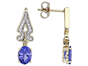 Tanzanite With White And Champagne Diamond 14k Yellow Gold Earrings 2.22ctw