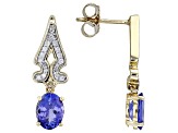 Tanzanite With White And Champagne Diamond 14k Yellow Gold Earrings 2.22ctw