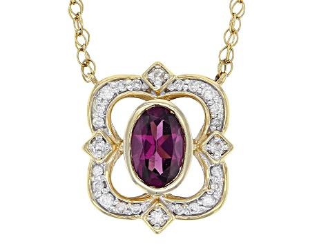 Rhodolite Garnet With White Diamond 14k Yellow Gold Necklace 0.70ctw