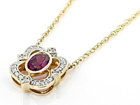 Rhodolite Garnet With White Diamond 14k Yellow Gold Necklace 0.70ctw