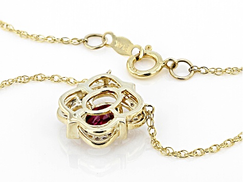 Rhodolite Garnet With White Diamond 14k Yellow Gold Necklace 0.70ctw