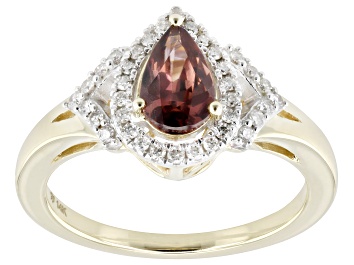 Picture of Red Zircon With White Diamond 14k Yellow Gold Center Design Ring 1.28ctw