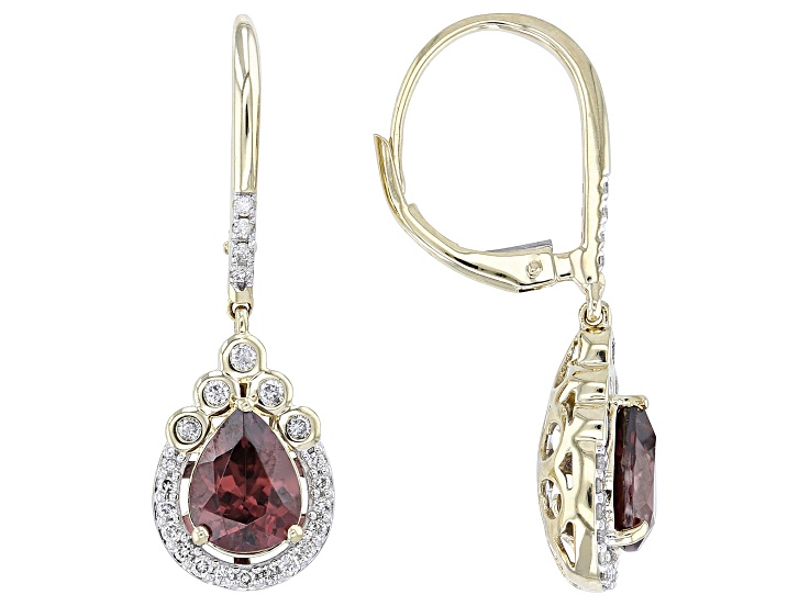 Red Zircon With White Diamond 14k Yellow Gold Teardrop Earrings 3.74ctw