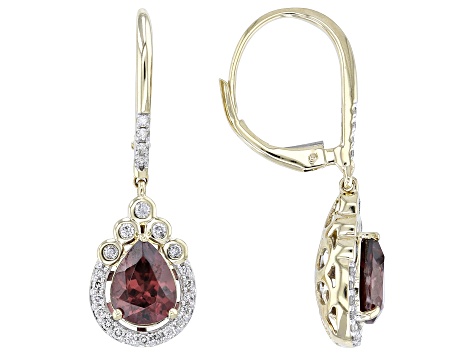 Red Zircon With White Diamond 14k Yellow Gold Teardrop Earrings 3.74ctw