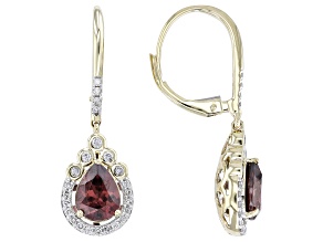 Red Zircon With White Diamond 14k Yellow Gold Teardrop Earrings 3.74ctw