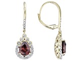 Red Zircon With White Diamond 14k Yellow Gold Teardrop Earrings 3.74ctw