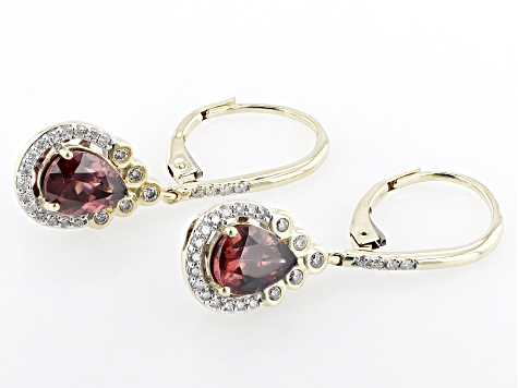 Red Zircon With White Diamond 14k Yellow Gold Teardrop Earrings 3.74ctw