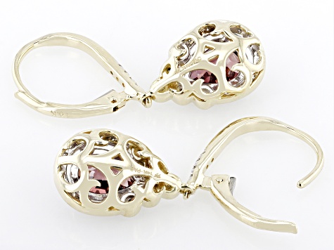 Red Zircon With White Diamond 14k Yellow Gold Teardrop Earrings 3.74ctw