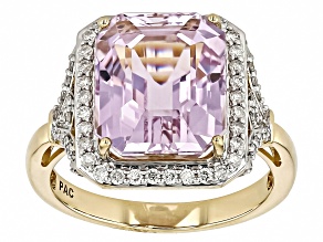 Kunzite And White Diamond 14k Yellow Gold Halo Ring 6.98ctw