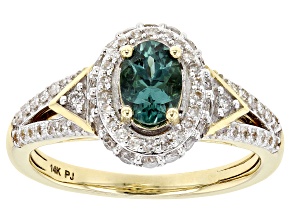 Indicolite Tourmaline With White Diamond 14k Yellow Gold .94ctw