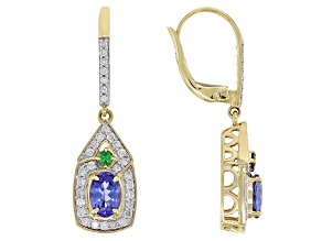 Tanzanite With Tsavorite And White Diamond 14k Yellow Gold Earrings 2.23ctw