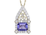 Tanzanite And White Diamond 14k Yellow Gold Center Design Pendant with Chain 3.09ctw