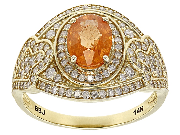 Spessartite Garnet And White Diamond 14k Yellow Gold Halo Ring 1.97ctw