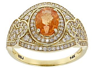 Spessartite Garnet And White Diamond 14k Yellow Gold Halo Ring 1.97ctw