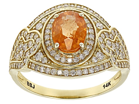 Spessartite Garnet And White Diamond 14k Yellow Gold Halo Ring 1.97ctw