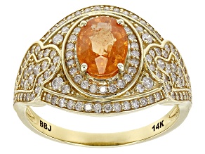 Spessartite Garnet And White Diamond 14k Yellow Gold Halo Ring 1.97ctw