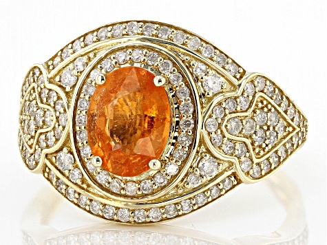 Spessartite Garnet And White Diamond 14k Yellow Gold Halo Ring 1.97ctw