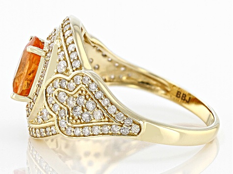 Spessartite Garnet And White Diamond 14k Yellow Gold Halo Ring 1.97ctw
