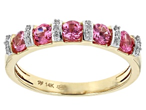 Pink Spinel And White Diamond 14k Yellow Gold Band Ring .55ctw