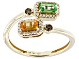 Tsavorite And Mandarin Garnet With Champagne And White Diamond 14k Yellow Gold Ring .82ctw