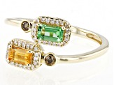 Tsavorite And Mandarin Garnet With Champagne And White Diamond 14k Yellow Gold Ring .82ctw