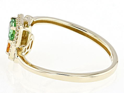Tsavorite And Mandarin Garnet With Champagne And White Diamond 14k Yellow Gold Ring .82ctw