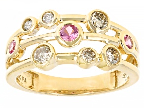 Pink Spinel With Champagne And White Diamond 14k Yellow Gold Ring .65ctw