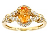 Spessartite Garnet With White Diamond 14k Yellow Gold Halo Design Ring 1.14ctw