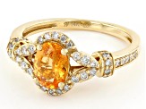 Spessartite Garnet With White Diamond 14k Yellow Gold Halo Design Ring 1.14ctw