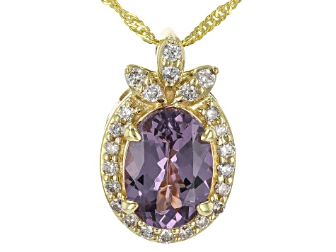 Lavender Spinel And White Diamond 14k Yellow Gold Halo Pendant With 18" Chain 0.71ctw