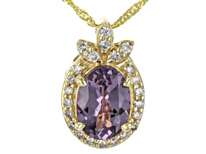 Lavender Spinel And White Diamond 14k Yellow Gold Halo Pendant With 18" Chain 0.71ctw