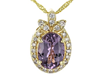 Picture of Lavender Spinel And White Diamond 14k Yellow Gold Halo Pendant With 18" Chain 0.71ctw