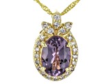 Lavender Spinel And White Diamond 14k Yellow Gold Halo Pendant With 18" Chain 0.71ctw