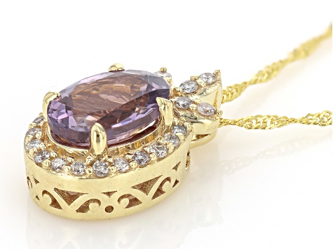 Lavender Spinel And White Diamond 14k Yellow Gold Halo Pendant With 18