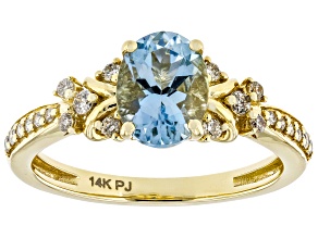 Santa Maria Aquamarine And White Diamond 14k Yellow Gold Ring 1.18ctw