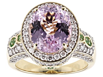 Kunzite With Tsavorite Garnet And White Diamond 14k Yellow Gold Halo Ring 6.87ctw