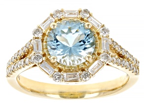 Santa Maria Aquamarine And White Diamond 14k Yellow Gold Ring 1.54ctw