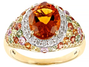 Madeira Citrine With Multi Color Sapphire And White Diamond 14k Yellow Gold Ring 3.75ctw