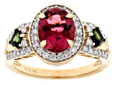 Pink And Green Tourmaline With White Diamond 14k Yellow Gold Halo Ring 2.34ctw
