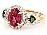Pink And Green Tourmaline With White Diamond 14k Yellow Gold Halo Ring 2.34ctw