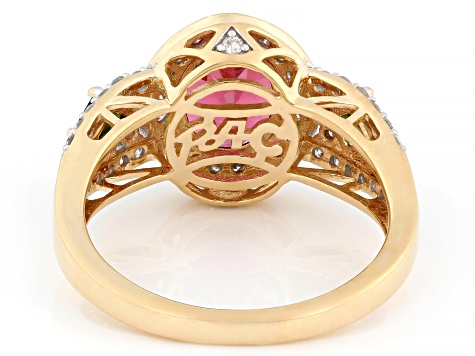 Pink And Green Tourmaline With White Diamond 14k Yellow Gold Halo Ring 2.34ctw