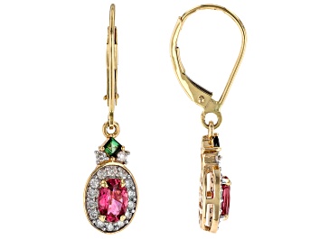 Picture of Pink And Green Tourmaline With White Diamond 14k Yellow Gold Dangle Earrings 1.27ctw
