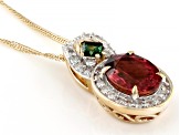 Pink And Green Tourmaline With White Diamond 14k Yellow Gold Slide Pendant With Chain 2.09ctw