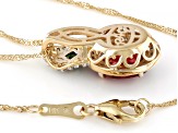 Pink And Green Tourmaline With White Diamond 14k Yellow Gold Slide Pendant With Chain 2.09ctw