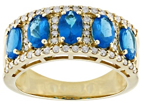 Neon Apatite And White Diamond 14k Yellow Gold Band Ring 2.29ctw