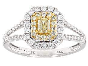 Natural Yellow And White Diamond 14k White Gold Halo Ring 0.95ctw