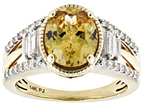 Yellow Zircon With White Diamond 14k Yellow Gold Center Design Ring 3.66ctw