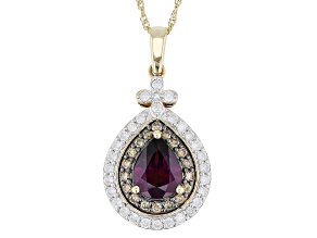 Grape Color Garnet With Champagne And White Diamond 14k Yellow Gold Pendant With Chain 2.17ctw