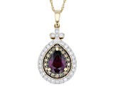 Grape Color Garnet With Champagne And White Diamond 14k Yellow Gold Pendant With Chain 2.17ctw