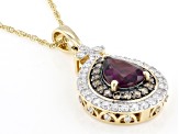 Grape Color Garnet With Champagne And White Diamond 14k Yellow Gold Pendant With Chain 2.17ctw